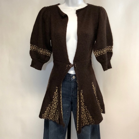 Chaudry KC Women’s Brown Gold Crochet Cardigan Sweater - Picture 1 of 9